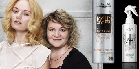 Kaderníčka Irena Vavrušková názorne predvádza, ako vytvoriť účes Golden lob. Tento účes je súčasťou publikácie L’Oréal Professionnel BOOK trendov IT LOOKS.