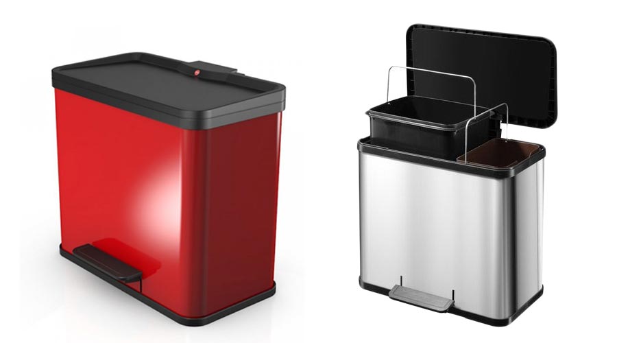 Odpadkový kôš na triedený odpad Hailo Öko duo v nádhernej červenej farbe. Kôš má dve odolné plastové nádoby o 19 a 11 litroch. Kôš je uspôsobený pre vkladanie sáčkov na odpadky bez toho, aby z odpadkového koša vyčnievali.