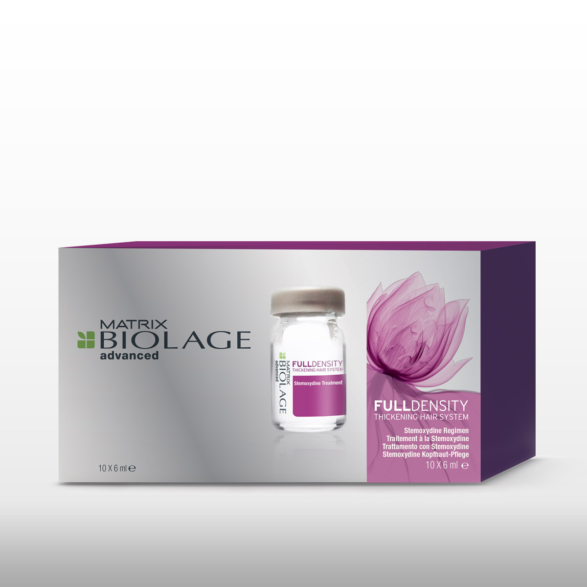 Ampulky Stemoxydine ako starostlivosť pre riedke vlasy z rady Fulldensity Biolage Advanced.
